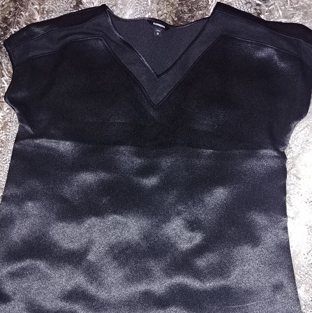 BLACK AND SHEER EXPRESS SHORT SLEEVE BLOUSE